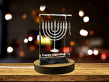 Happy Hanukkah 3D Engraved Crystal Decoration with LED Base Light A&B Crystal Collection