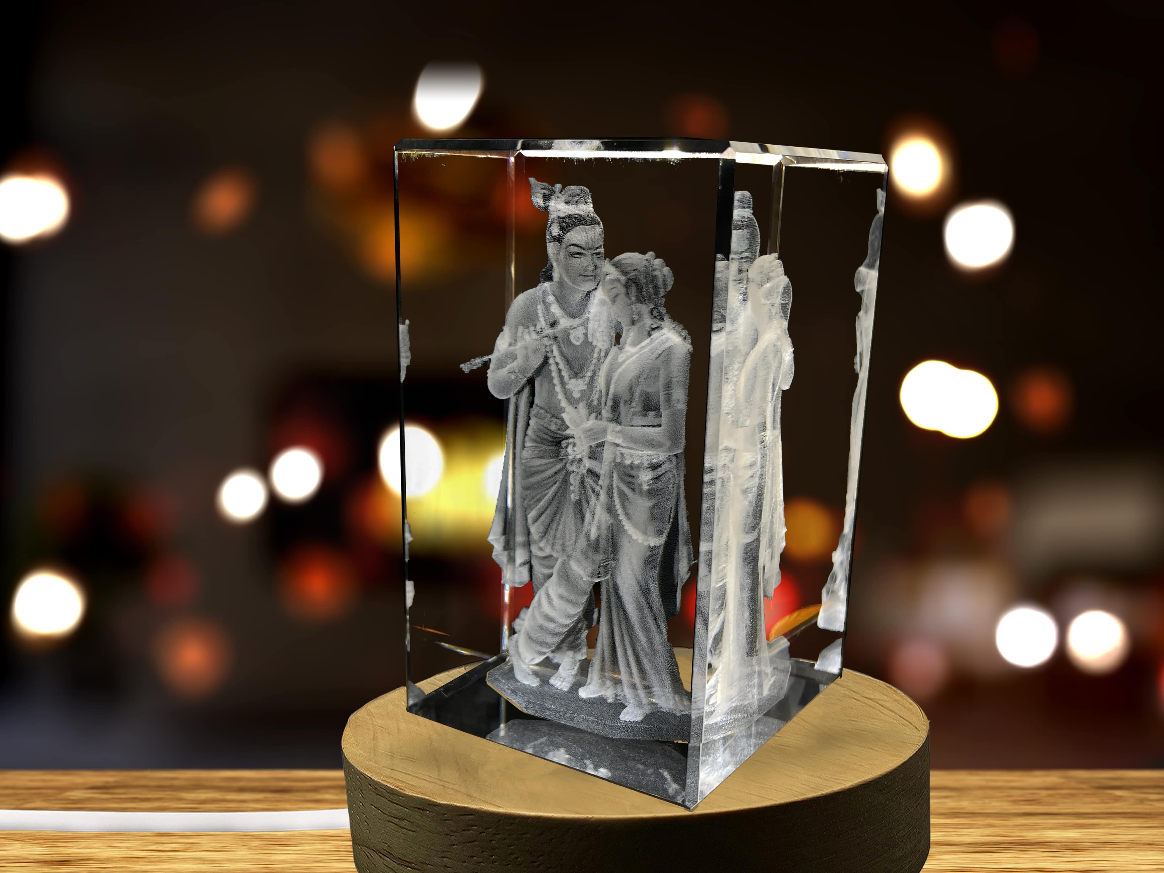 Krishna and Radha 3D Engraved Crystal Keepsake A&B Crystal Collection