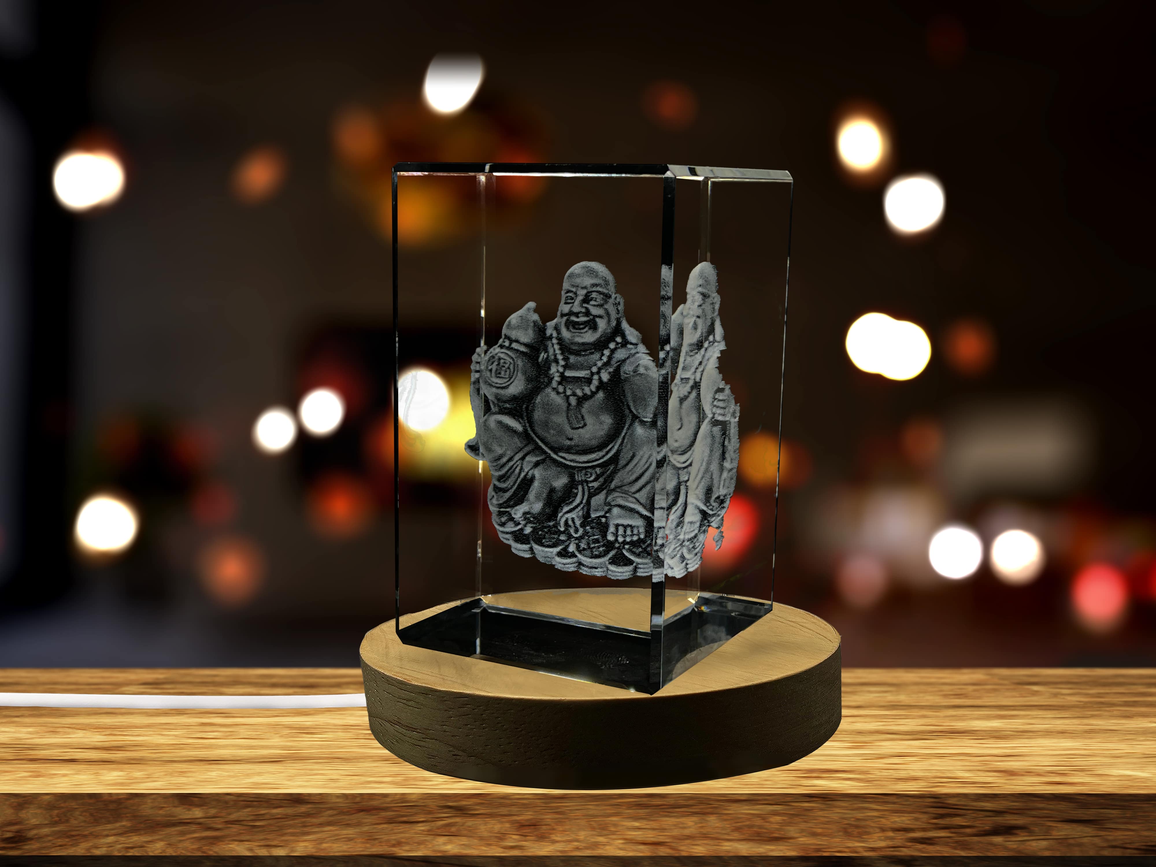 Chinese Buddha 3D Engraved Crystal Keepsake with LED Base Light A&B Crystal Collection