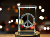 Peace Sign 3D Engraved Crystal Keepsake Decor with LED Base Light A&B Crystal Collection