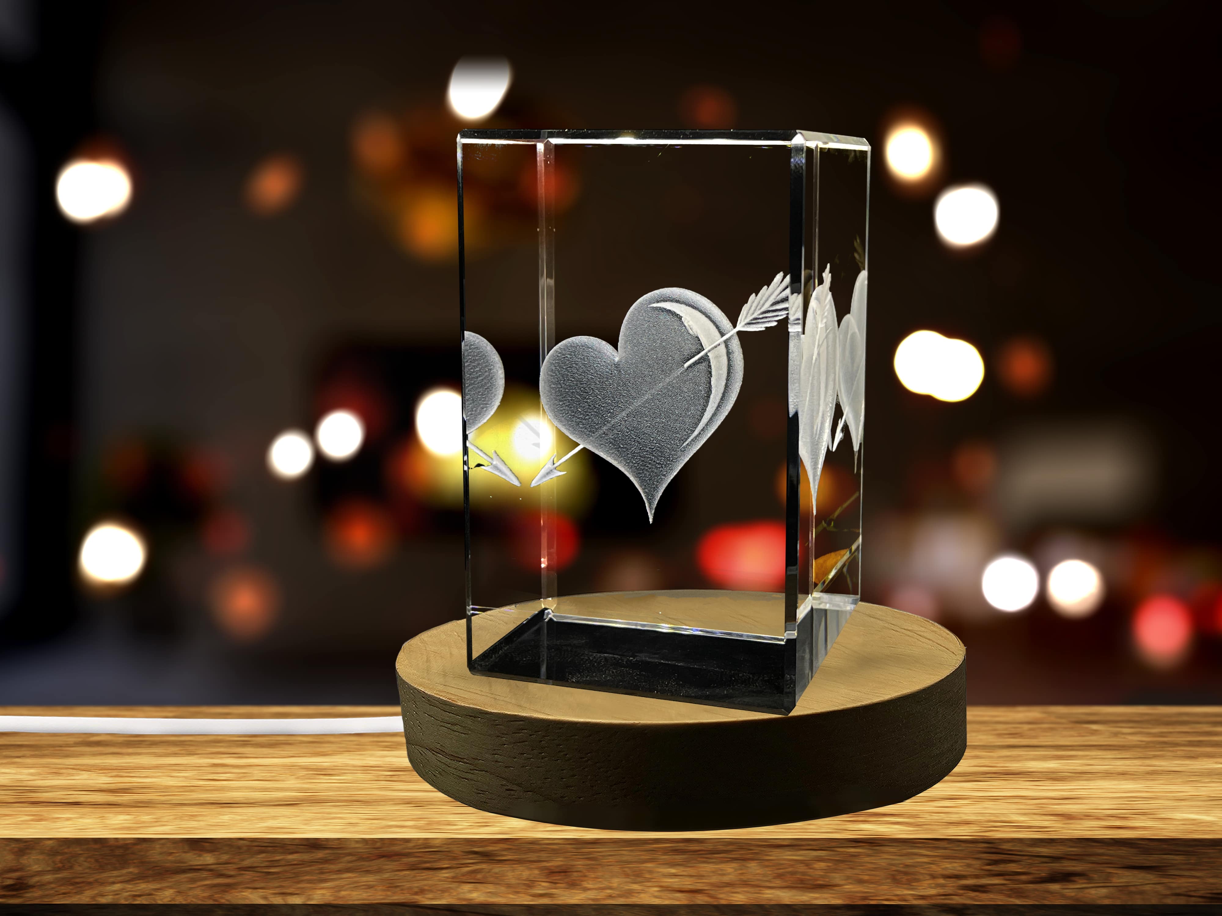 Cupid’s Arrow Heart 3D Engraved Crystal Anniversary Gift A&B Crystal Collection