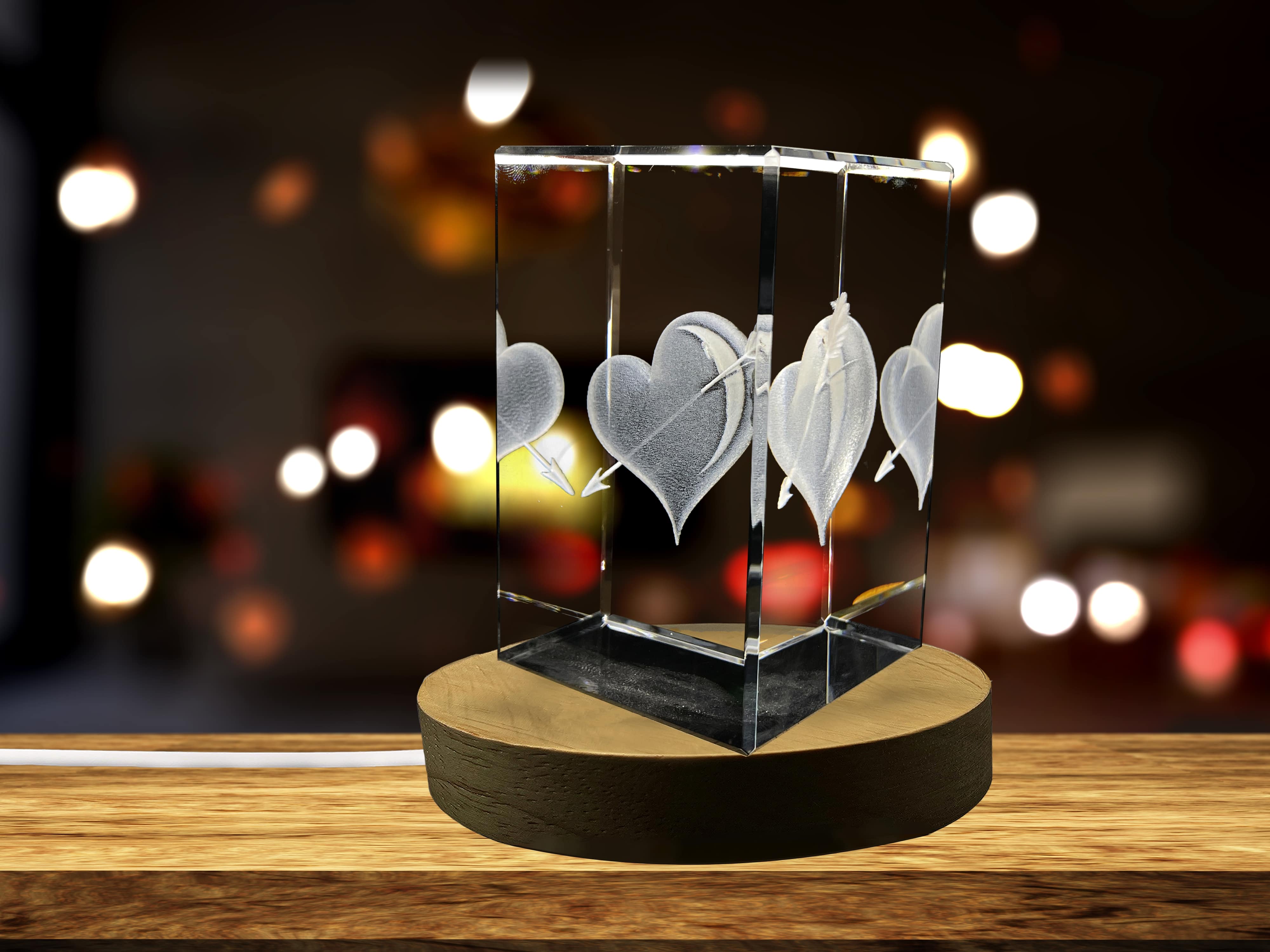 Cupid’s Arrow Heart 3D Engraved Crystal Anniversary Gift A&B Crystal Collection