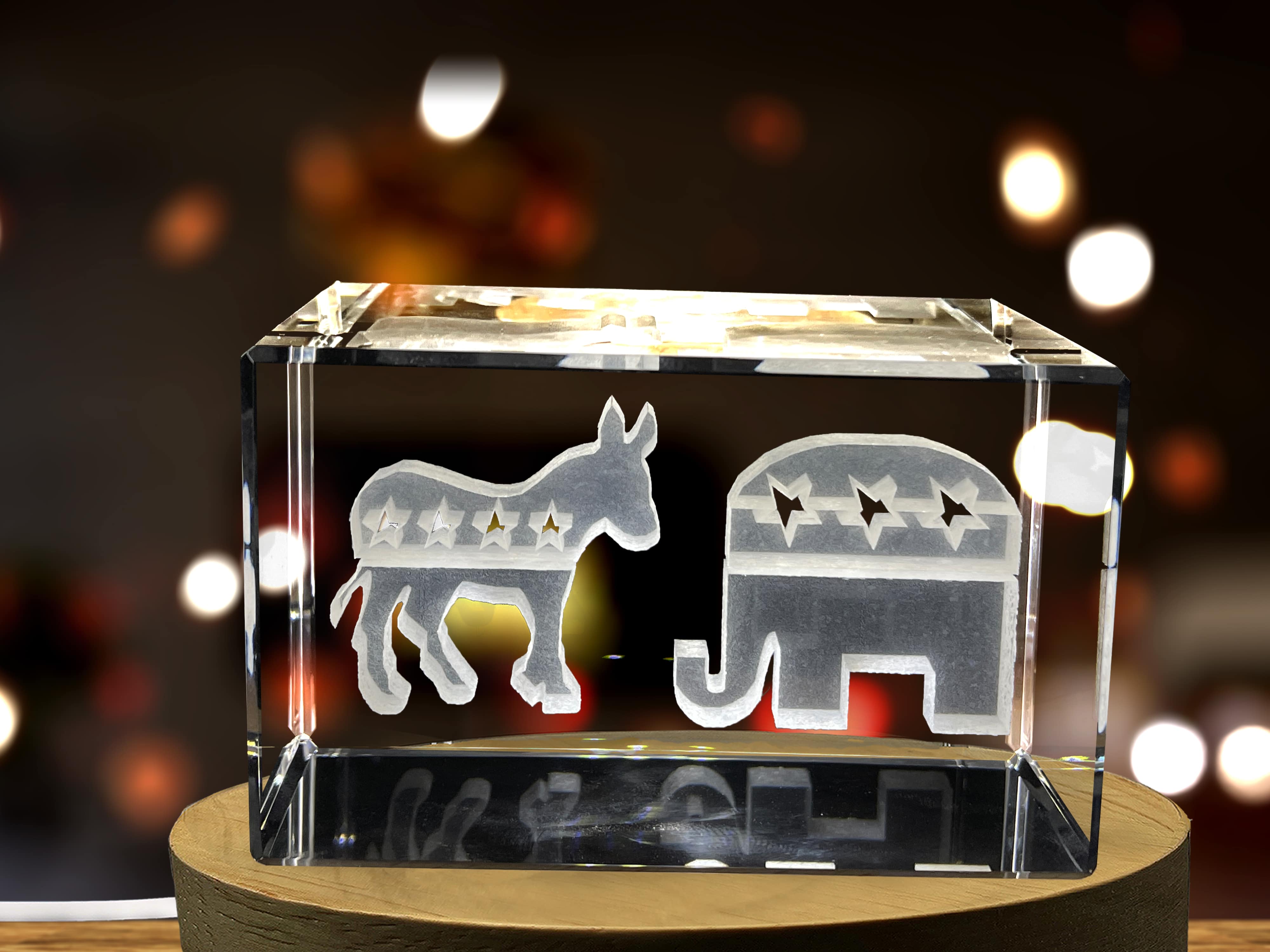 Political Animals Subsurface Engraved Crystal Novelty Decor A&B Crystal Collection