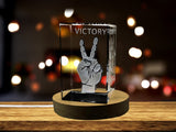 Victory Sign 3D Engraved Crystal Keepsake with LED Base Light
