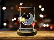 Yin Yang 3D Engraved Crystal Decor with LED Base Light