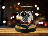 Yin Yang 3D Engraved Crystal Decor with LED Base Light A&B Crystal Collection
