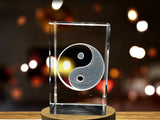 Yin Yang 3D Engraved Crystal Decor with LED Base Light A&B Crystal Collection