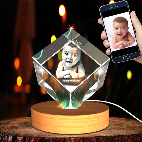 Medium Diamond 3D Crystal Photo Gift - Custom Award From A&B Crystal Collection